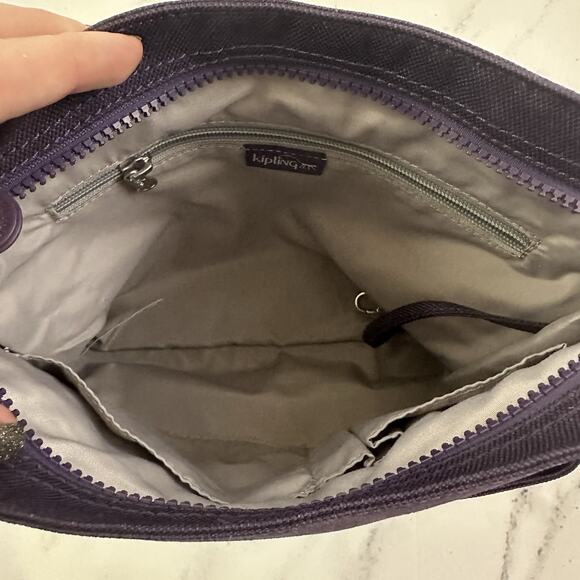 Kipling Lightweight Cross Body Purse Bag Dark Purple Square Pom Pom Charm - Picture 7 of 9